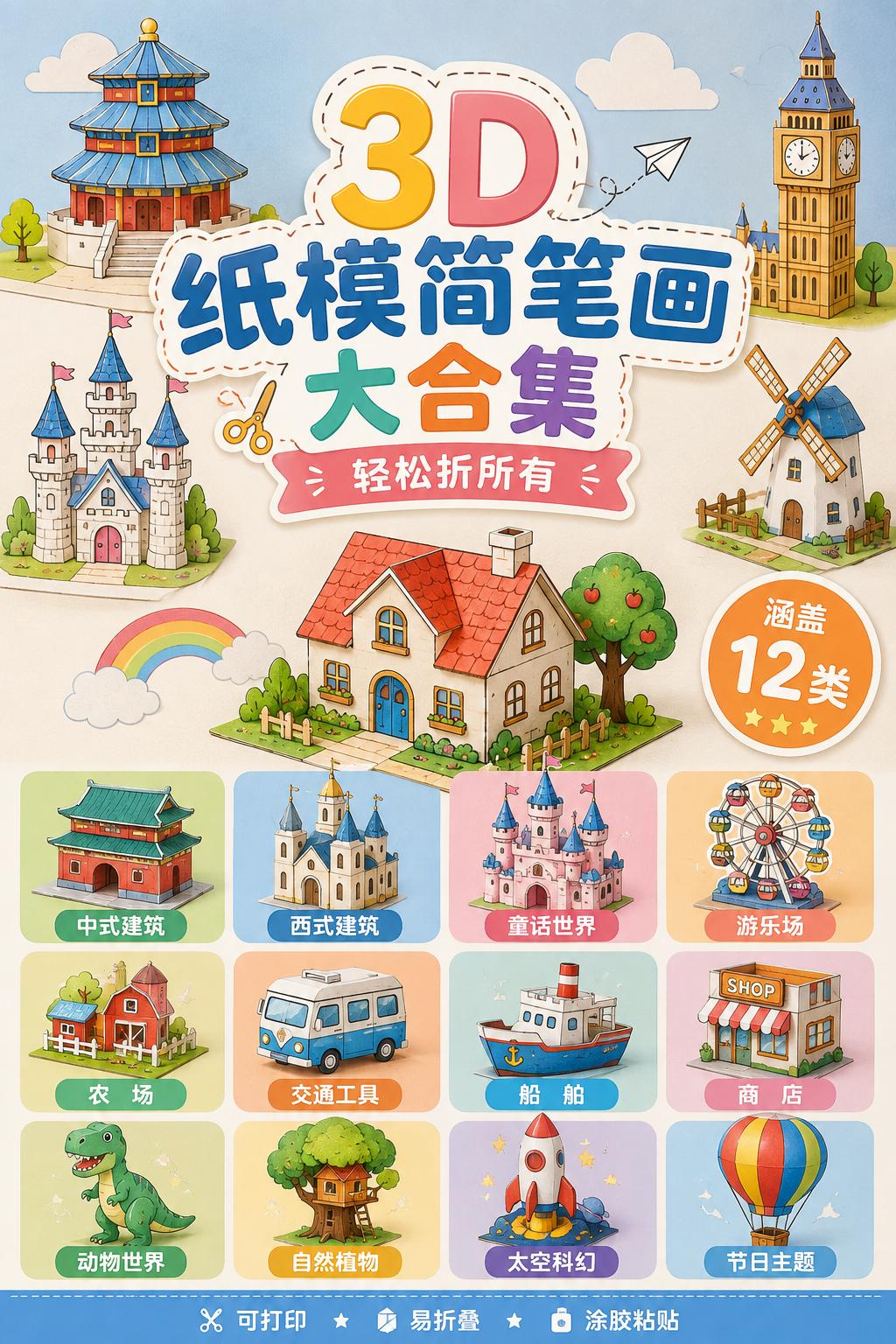 3D纸模简笔画大合集